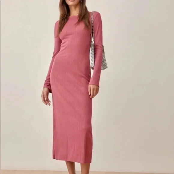 Reformation Dusty Rose Rust Benedict Sweater Ribbed Midi Maxi Dress Size XL - Picture 10 of 10